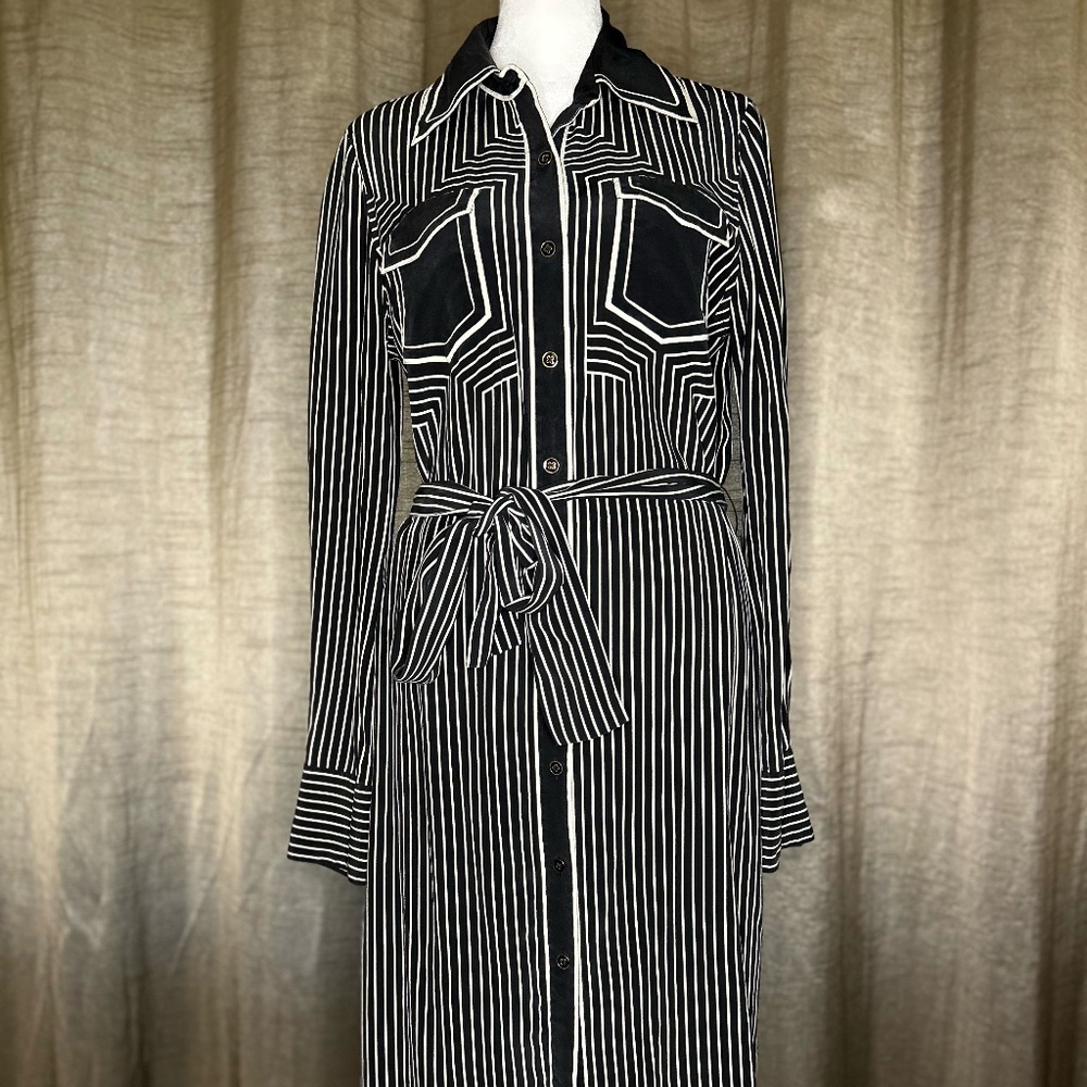 Tory Burch Collared Silk Striped Button Down Dress